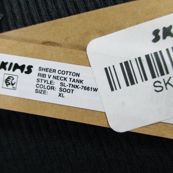 SKIMS Sheer Cotton Rib V Neck Tank Womens XL Soot Black Cropped Top NWT NEW - Picture 4 of 9